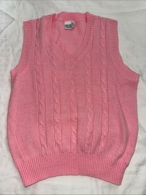 Classic Cable Knit Pink Sleeveless Sweater Vest